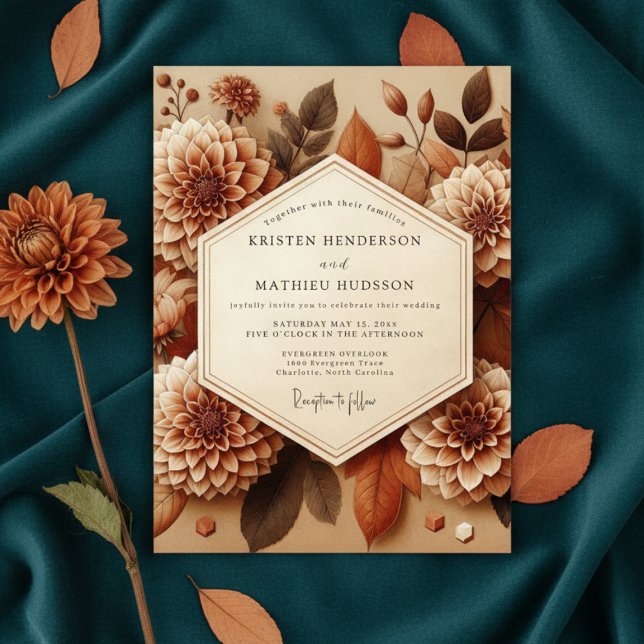 Convite Sepia Dahlia Autumn Romance Wedding (Criador carregado)