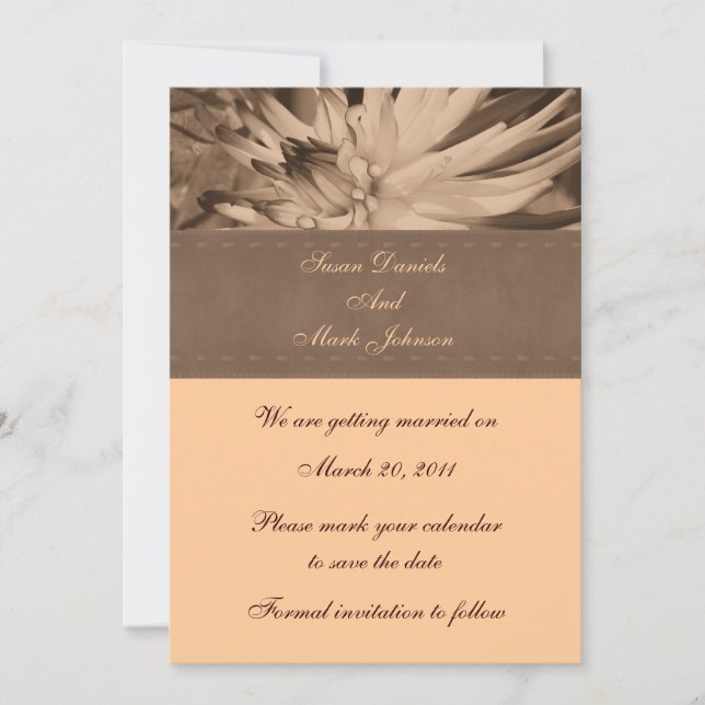 Convite Sepia Dahlia Flower Wedding A Data (Frente)
