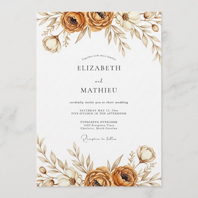 Convite Sepia Earthy Bloom Wedding (Frente)