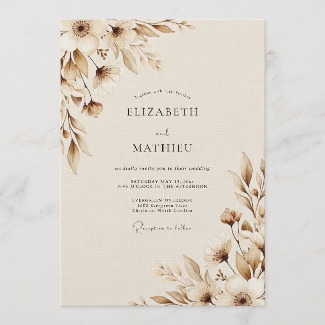 Convite Sepia Earthy Botanical Wedding (Frente)