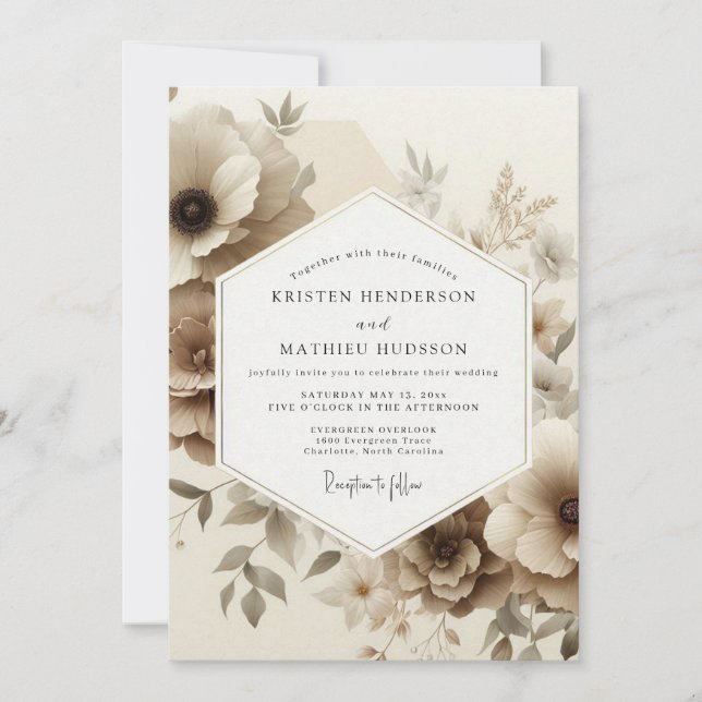 Convite Sepia Floral Romance Wedding (Frente)
