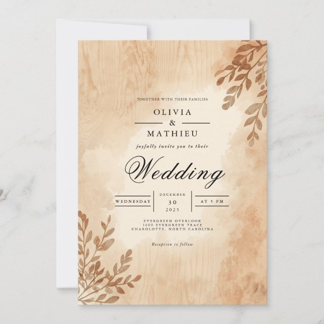 Convite Sepia Leafy Arch Romance Wedding (Frente)