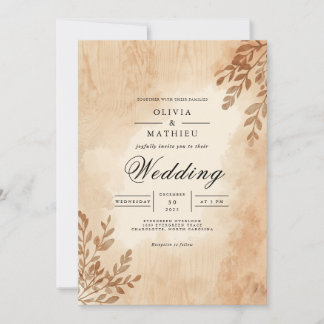 Convite Sepia Leafy Arch Romance Wedding