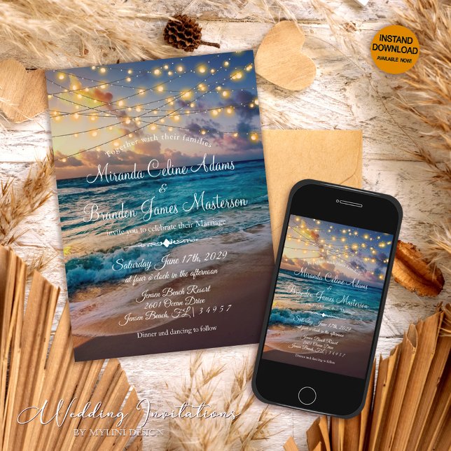 Convite Sequência Sunset Moderno Verão Luz de Praia Casame (Criador carregado)