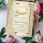 Convite Sequências Chic Vestir aniversário de 40 anos Dour<br><div class="desc">Douradas sequências vestem-se e confetem sobre fundo dourado.</div>