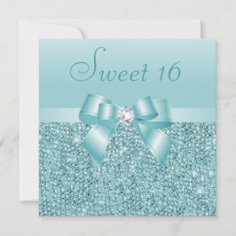 Convite Sequências de Teal, Arco e Diamond Sweet 16