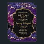Convite Sequências Roxas Escuras e Douradas Agitam Anivers<br><div class="desc">Este elegante e glamouroso convite de aniversário apresenta um fundo de mármore roxo escuro com sotaques de ouro falso. O texto combina o script manuscrito e as fontes sans serif modernas para um aspecto elegante e sofisticado. As sequências e a textura em apuros criam a mistura perfeita de chic e...</div>