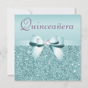 Convite Sequências Teais Impressas e Quinceanera Arco