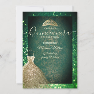 Convite Sequências verdes Douradas de chic vestem tiara Qu