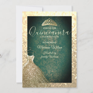 Convite Sequências verdes Douradas de chic vestem tiara Qu