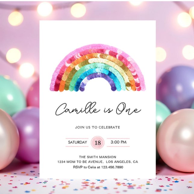 Convite Sequin Rainbow Birthday party Invitation (Criador carregado)