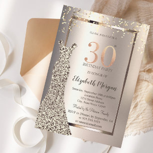 Convite Sequins Dress Confetti Ivory aniversário de 30 ano