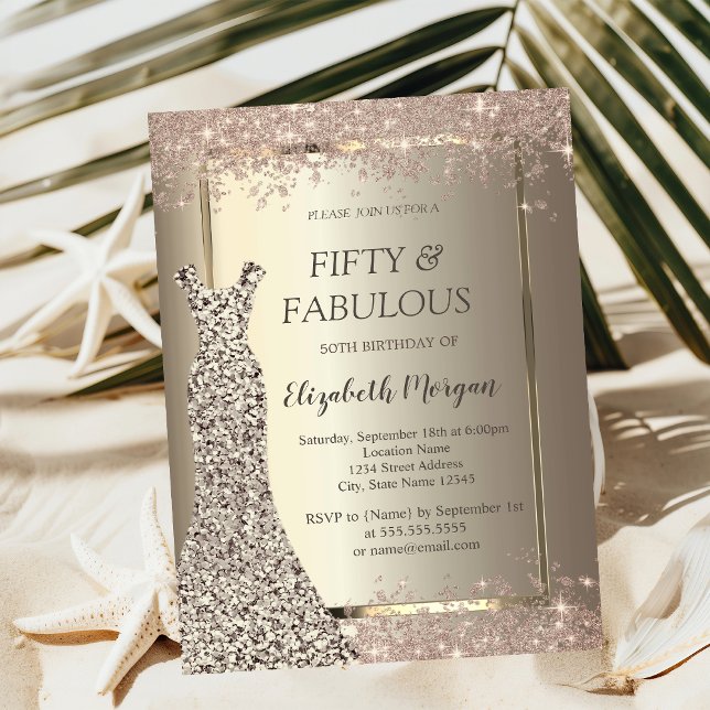 Convite Sequins Dress Glitter Confetti 50º Aniversário (Criador carregado)