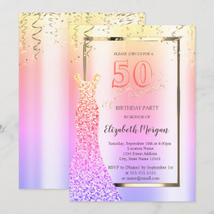 Convite Sequins Dress Ombre 50th Birthday