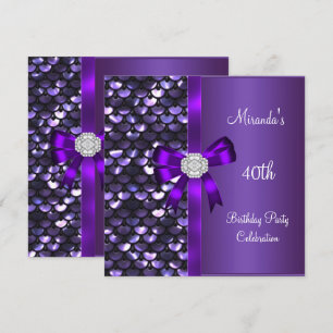 Convite Sequins Roxo Diamante Arco de Aniversário de 40 An