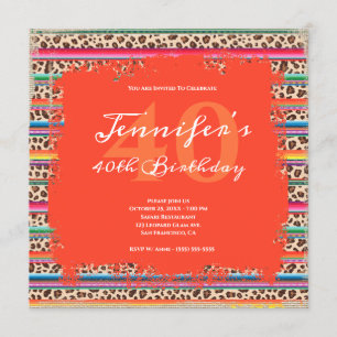 Convite Serape Leopardo Grunge Safari Orange aniversário 