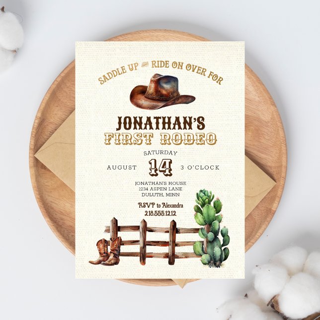 Convite Serapilheira Falso Primeiro Rodeio de Cowboy Doura (Criador carregado)