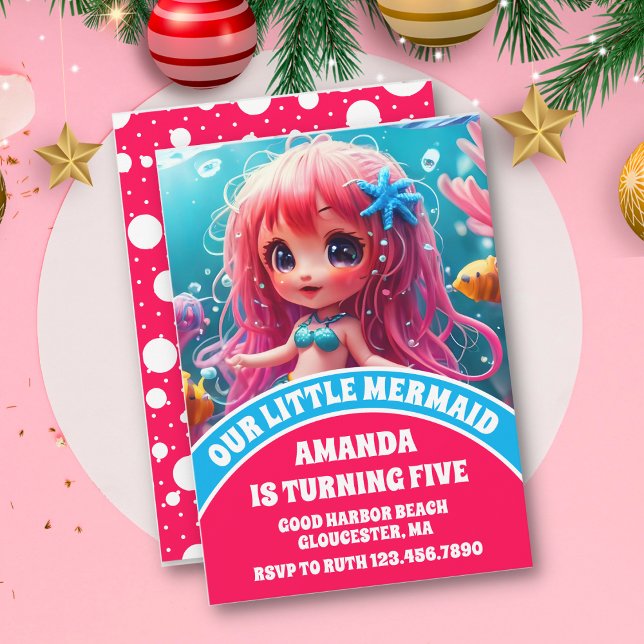 Convite Sereia 3D Sob O Aniversário Do Mar (Criador carregado)