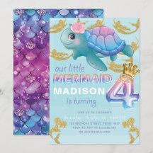 Sereia 4º Aniversário Glitas Azuis Douradas