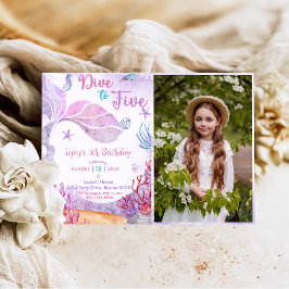 Convite Sereia 5 Birthday Dive Para Foto De Cinco Festas