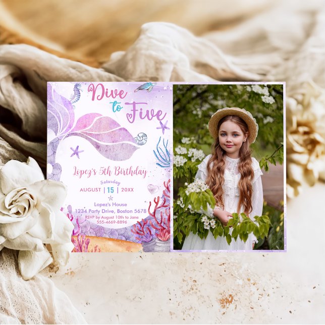 Convite Sereia 5 Birthday Dive Para Foto De Cinco Festas (Criador carregado)