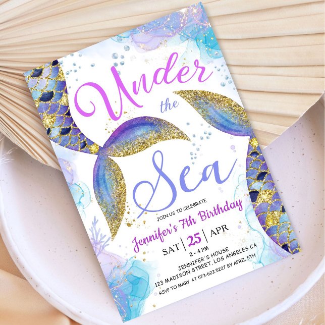 Convite Sereia 7 de Aniversário Menina Sob O Mar (Criador carregado)