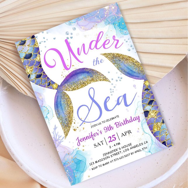 Convite Sereia 9ª Menina de Aniversário Sob o Mar (Criador carregado)