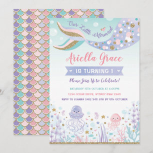 Convite Sereia Aniversário Convide Sob o Partido da Pisci