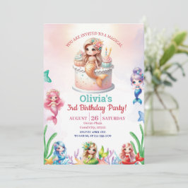 Convite Sereia, aniversário de 3 anos de festa mágica