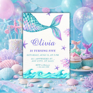 Convite Sereia Aniversário de 5 anos Debaixo do Mar