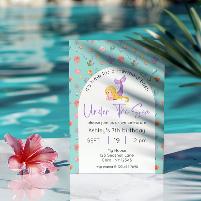 Convite Sereia Aniversário Sob Foto Do Mar (Criador carregado)