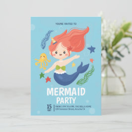 Convite Sereia Aquarela Sob A Festa de aniversário Marítim