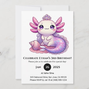 Convite Sereia Axolotl Princesa Birthday