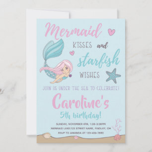 Convite Sereia Beijou Starfish Deseja Qualquer Aniversári