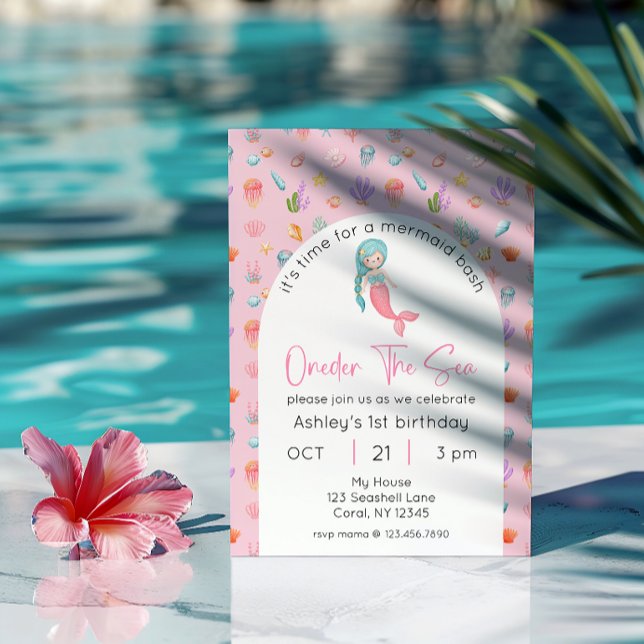 Convite Sereia Birthday Oneder A Foto Do Mar (Criador carregado)