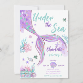 Convite Sereia Cuta Sob O Aniversário Da Glitter Marinha