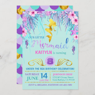 Convite Sereia da faísca sob o aniversário do mar