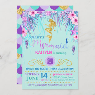 Convite Sereia da faísca sob o aniversário do mar