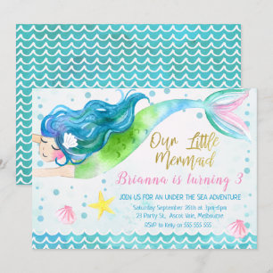 Convite sereia de aquarela