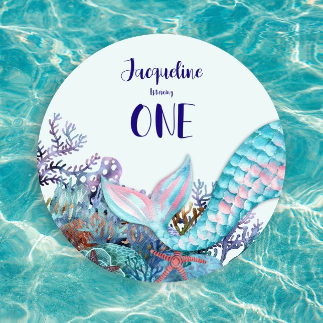 Convite Sereia De Aquarela De primeiro aniversario Sob O M (Criador carregado)