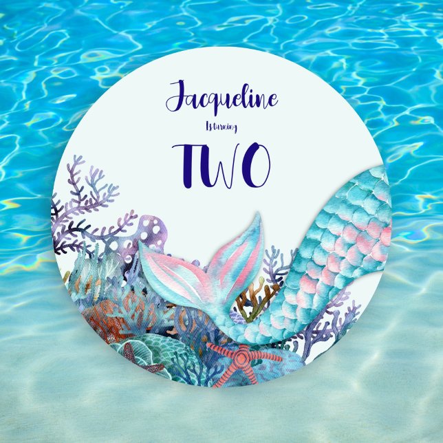 Convite Sereia De Aquarela De segundo aniversário Sob O Ma (Criador carregado)