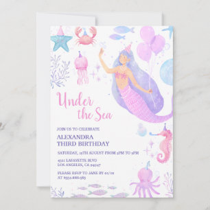 Convite Sereia Debaixo do Mar 3º Aniversário Pastel