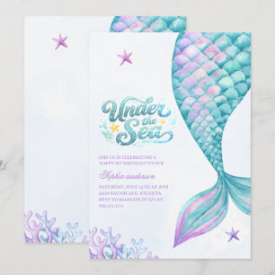 Convite Sereia debaixo do Mar Aquarela 1º Aniversário