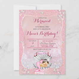 Convite Sereia Dormindo Menina Rosa Pearls Clam Shell