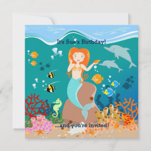 Convite Sereia e golfinhos sob a festa de aniversário marí