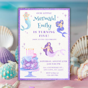 Convite Sereia em Aquarela Menina de Aniversário
