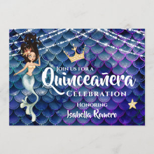 Convite Sereia em azul sob o mar com quinceañera em massa