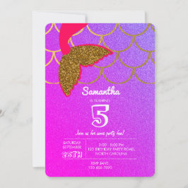 Convite Sereia Escala Rosa Púrpura Brilhante Aniversário