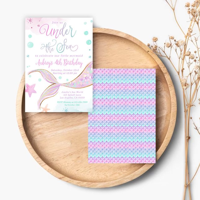 Convite Sereia, Festa de Piscina de Aniversário Sob O Mar (Criador carregado)