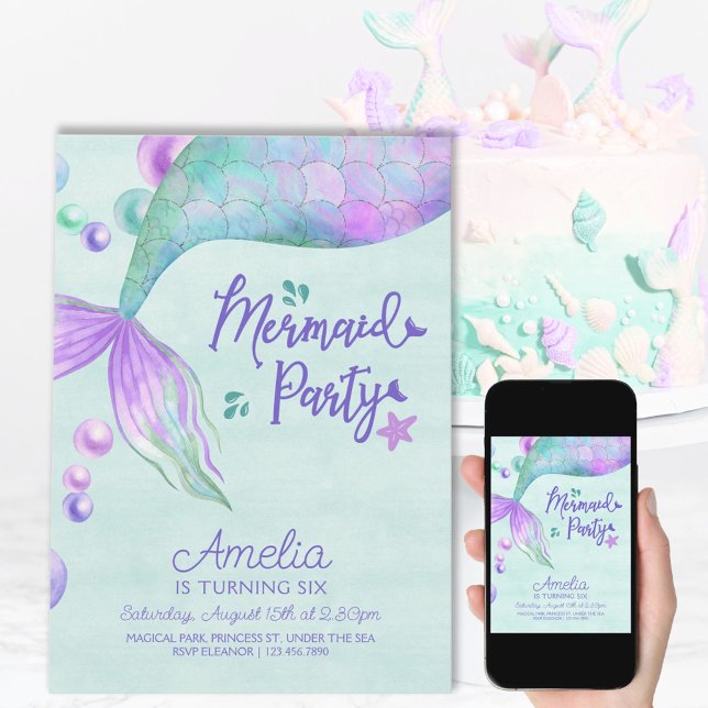 Convite Sereia Festa Qualquer Idade Sereia Aniversário (Criador carregado)